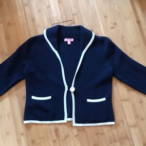 Lilly Pulitzer Navy w/ White Trim Cardigan Sweater Small
